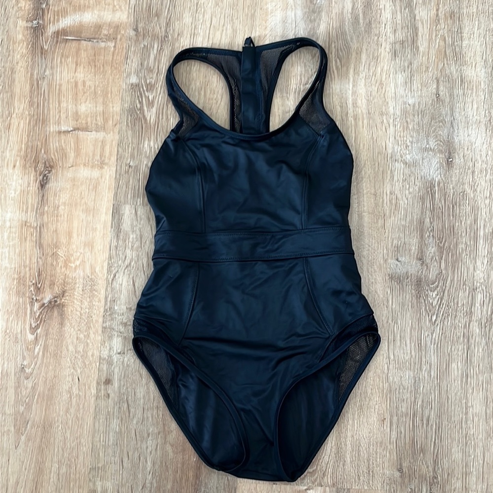 Lands’ End | Black Mesh Sport Racerback Swimsuit